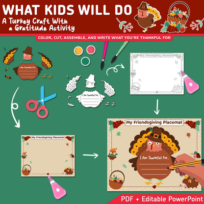 Friendsgiving Placemat Craft, Thanksgiving Turkey and Gratitude Writing