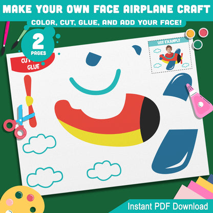 Make Your Own Face Airplane Craft: DIY Fun for Kids with Color, Cut, Glue, and Add Your Face, Perfect Creative Activity, Instant PDF Download