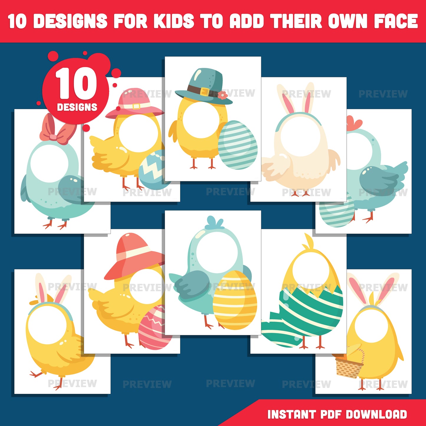 Easter Chick Templates Add Your Own Face Craft | Coloring Included | High-Resolution PDF + PNG Files for Bulletin Boards, Parties & Classrooms