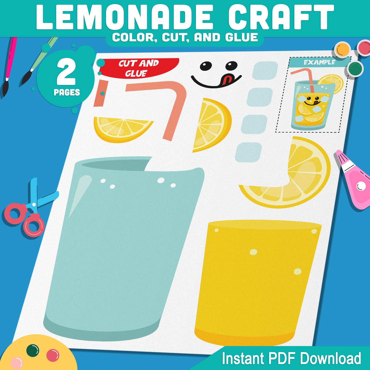 Lemonade Craft, Summer Project Activity, Sunny Day Creative Printable, Lemon Drink Making Project, Coastal Learning Fun