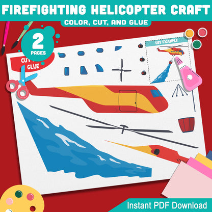 Firefighting Helicopter Craft: Interactive Color, Cut, and Glue Project for Kids, Perfect for School Art Activities and Imaginative Play, PDF Instant Download