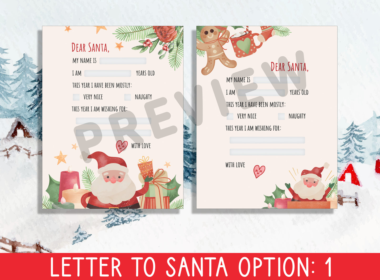 Dear Santa Wishes: Fillable & Blank Letter Templates for Festive Dreams, PDF File, Instant Download