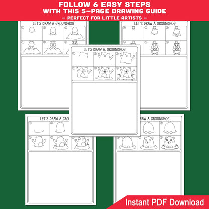 How to Draw a Groundhog – Step-by-Step Drawing for Kids, Simple Guided Drawing Tutorial, 5-Page PDF with Coloring Pages