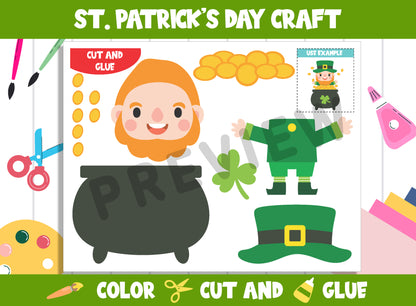 St. Patrick's Day Craft Activity : Color, Cut, and Glue for PreK to 2nd Grade, PDF File, Instant Download