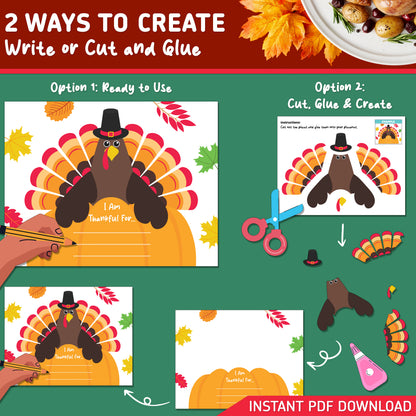 Thanksgiving Placemat Craft, Turkey Paper Craft, Gratitude Worksheet