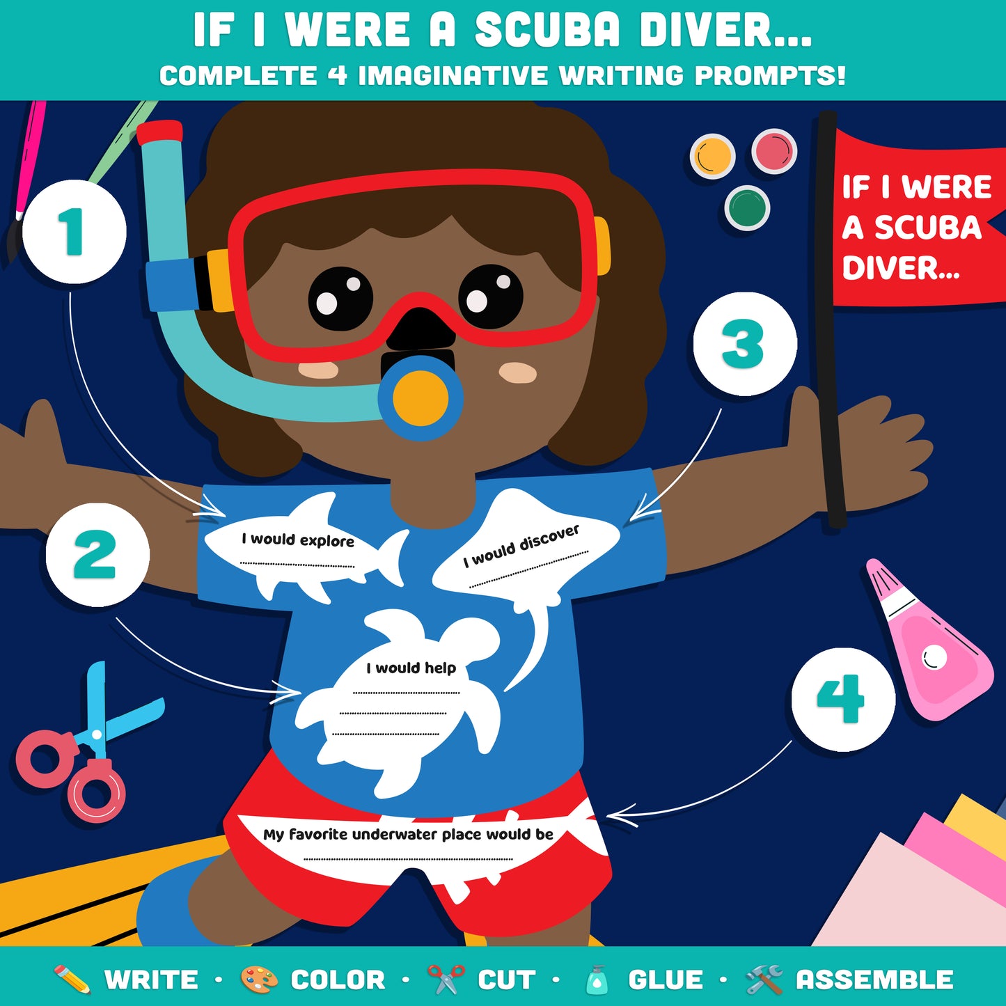 Ocean Writing Craft, Scuba Diver Writing Craft, If I Were a Scuba Diver Activity, Snorkeling Themed Literacy Project, Printable PDF Set