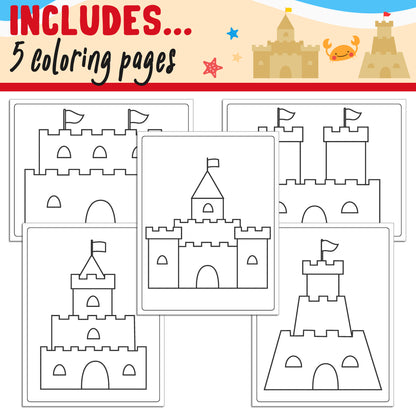 Learn How to Draw a Sand Castle: Directed Drawing Step by Step Tutorial, Includes 5 Coloring Pages, PDF File, Instant Download.