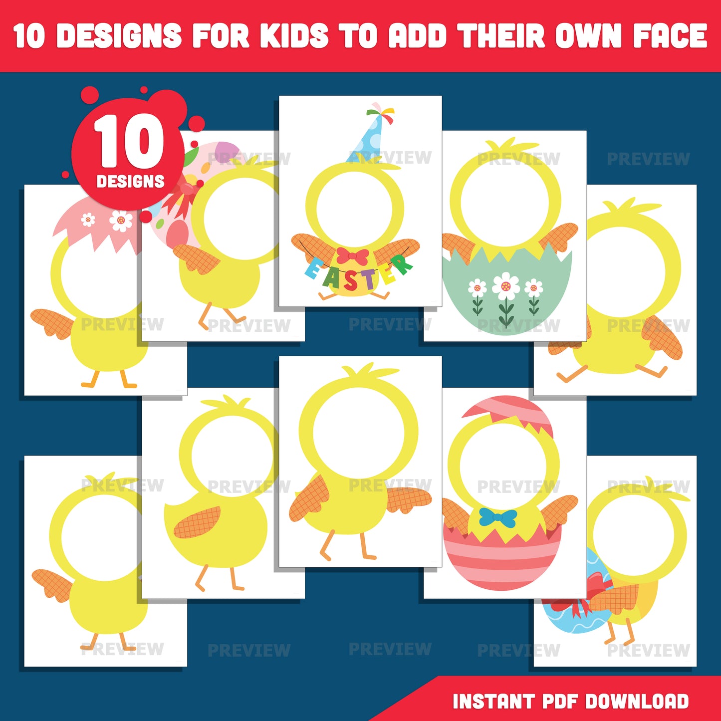 Easter Chick Body Templates Add Your Own Face Craft | Coloring Version Included | High-Resolution PDF + PNG Files for Bulletin Boards & Parties