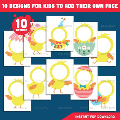 Easter Chick Body Templates Add Your Own Face Craft | Coloring Version Included | High-Resolution PDF + PNG Files for Bulletin Boards & Parties