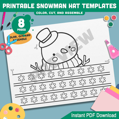 Christmas Snowman Hat Templates: Festive Craft for Kids with 4 Adorable Designs in Color and Black-and-White, Ready-to-Print PDF File.