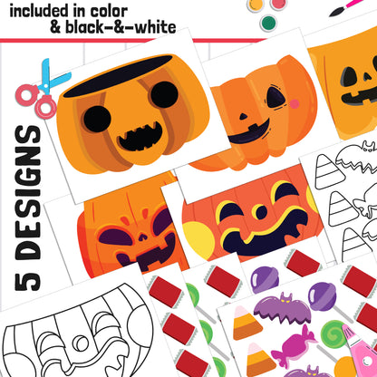 Halloween Candy Bag Name Craft Activity: Back-to-School Bulletin Board, 40 Pages, 5 Designs, Blank & Editable, Color and Black-and-White