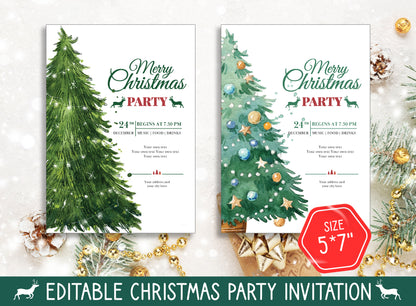 Editable Christmas Party Invite Template, Choose from 2 Designs & 2 Sizes (8.5"x11" and 5"x7"), PDF File, Instant Download