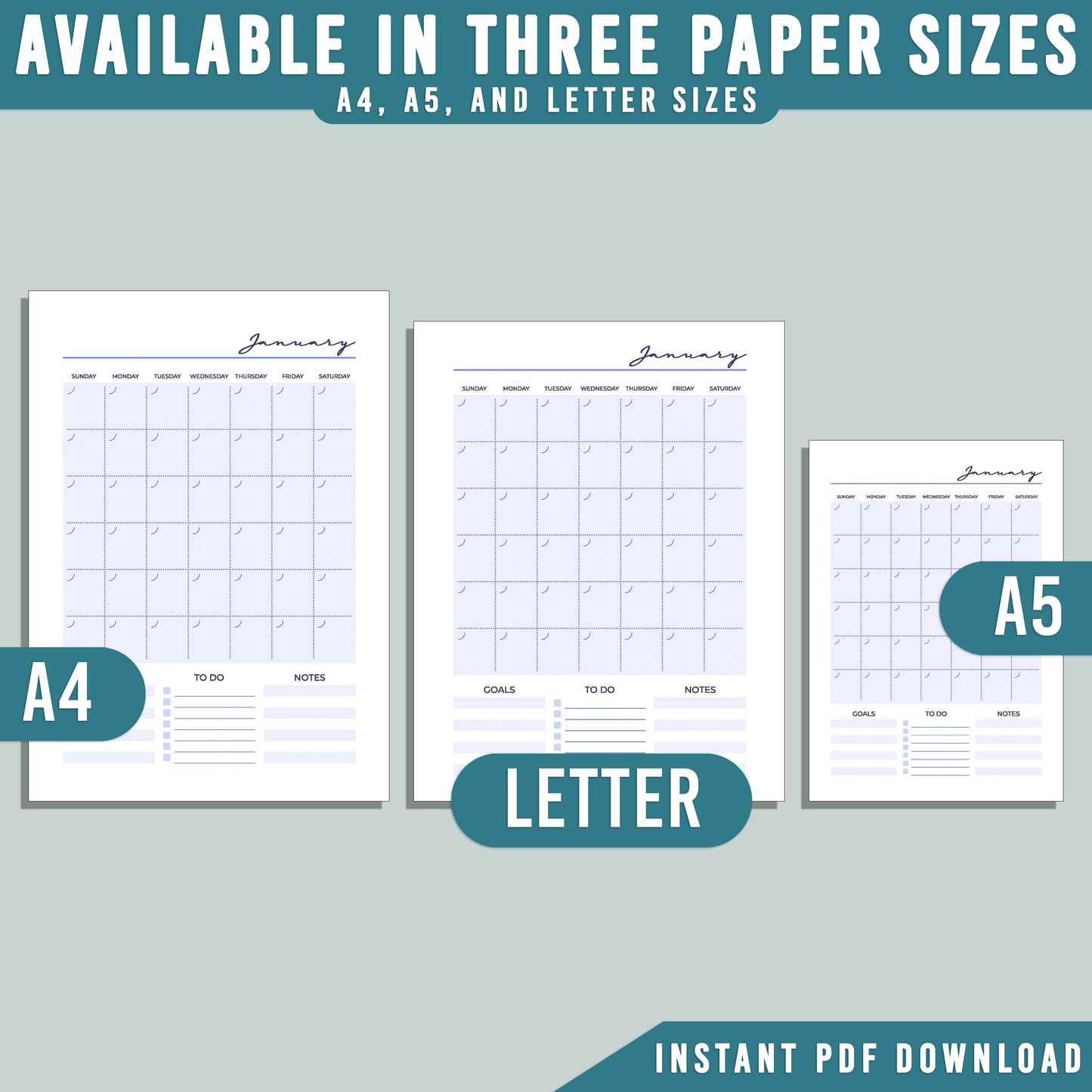 2025 Printable Planner: 19 Minimalist Pages for Goal Tracking, To-Do Lists, and Daily Organization, A4, A5, Letter Sizes, Instant PDF Download.