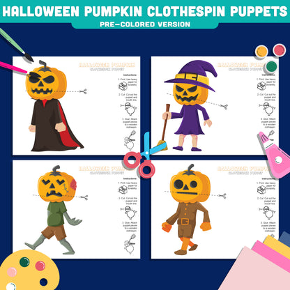 Halloween Pumpkin Clothespin Puppets, Printable Craft for Kids