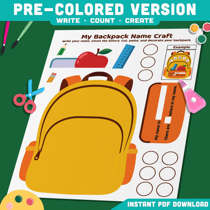 Backpack Name Craft, Classroom Introduction Resource, Letter Learning Activity, Student Keepsake Creation, Printable PDF