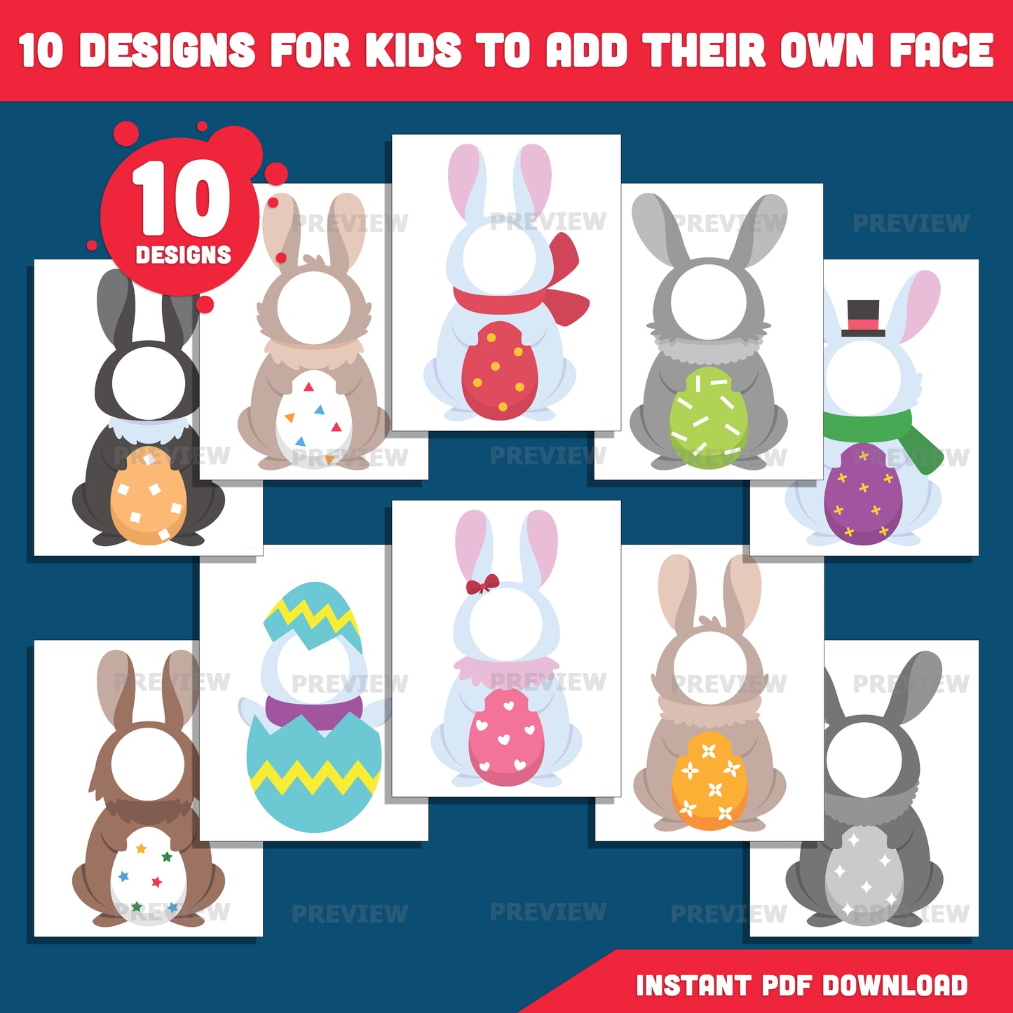 Easter Bunny Face Insert Templates | Easter Bunny Body Templates – Spring Add Your Own Face Craft for Kids, Coloring Version Included