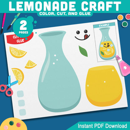 Lemonade Craft, Lemonade Day Activity, Sunny Season Printable, Refreshing Drink Creation, Coastal Learning Resource