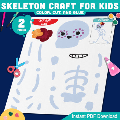 Skeleton Craft for Kids, Build Your Own Paper Skeleton, Halloween Art Project, Printable Cutout Pieces, Letter and A4 PDF