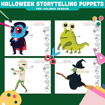 Halloween Clothespin Puppet Craft for Kids, Vampire, Monster, Witch and Zombie