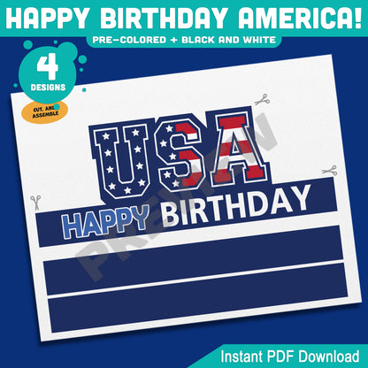 Happy Birthday America! 4th of July Hat, Headband & Crown Craft, Printable Patriotic Dress Up Activity for Kids