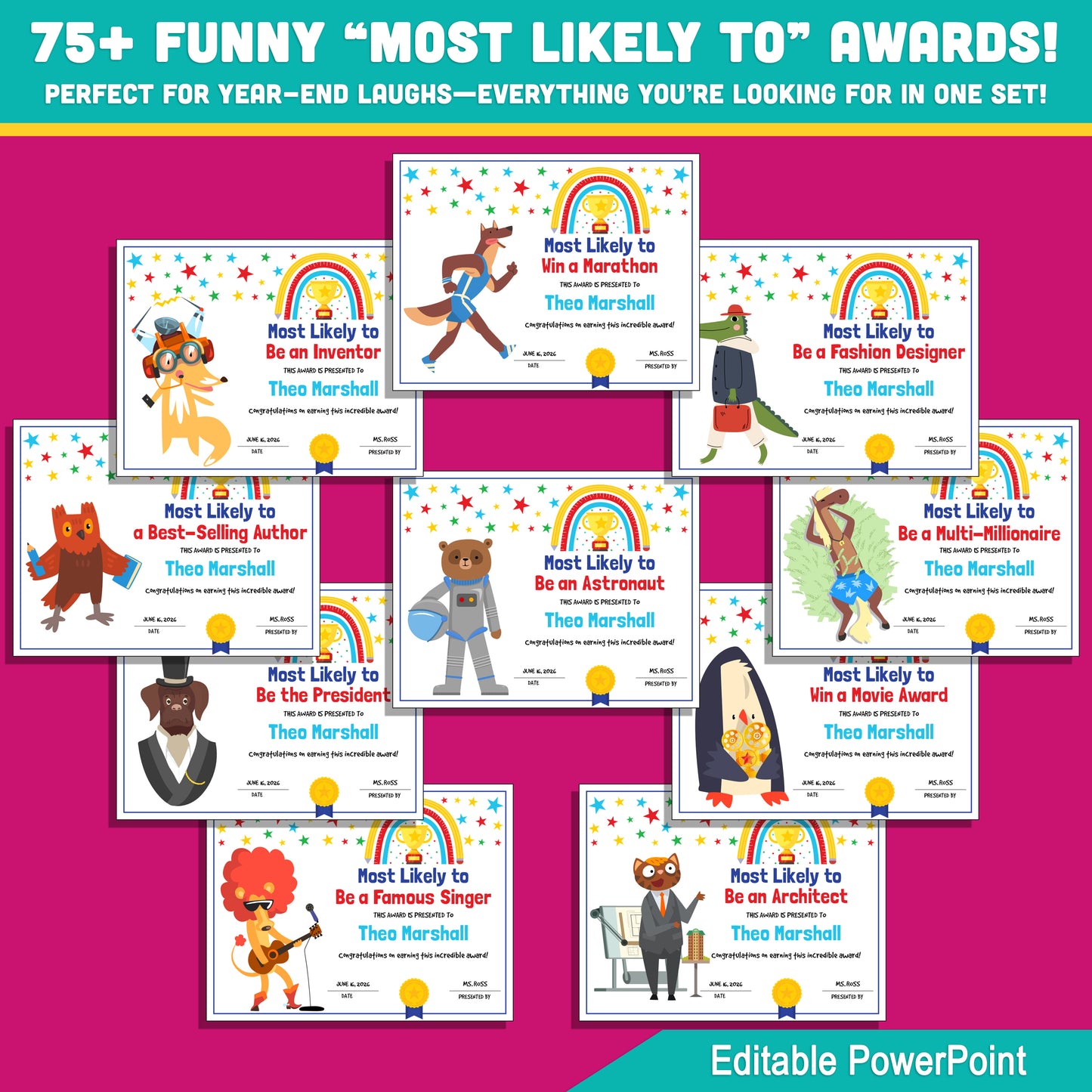 Celebrate Every Student with 75 Fun & Editable “Most Likely To” Awards – Perfect for End-of-Year Recognition!