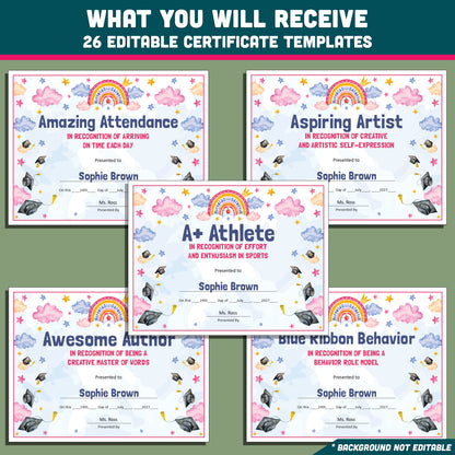 Editable Middle School End-of-Year Class Awards, Printable Student Appreciation Templates, 26 Recognition Designs