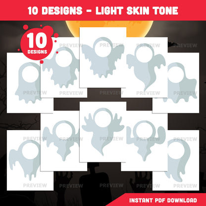 Halloween Ghost Body Templates, Photo Craft for Kids, Add Your Own Face, Halloween Activity, 10 Unique Designs, PDF + PNG Files, Coloring Version Included, 300 DPI