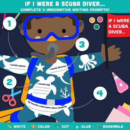 Scuba Diver Craft and Writing Prompts, If I Were a Scuba Diver, Snorkeling Discovery Lesson, Marine Literacy Craft for Kids