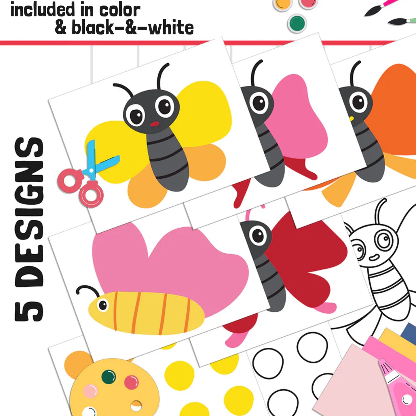 Butterfly Name Craft Activity: Back to School Bulletin Board, 40 Pages, 5 Designs, Blank & Editable, Color and Black-and-White Versions