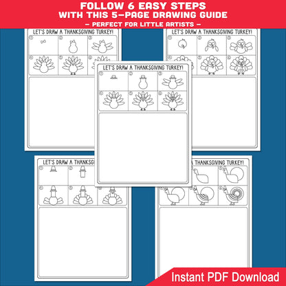 Let’s Draw a Thanksgiving Turkey! Easy 6-Step Drawing and Coloring Pages, Great for Art Centers, Preschool, and Early Finishers this Fall