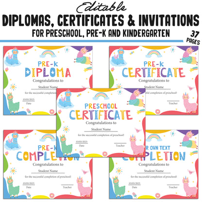 37 Editable Kindergarten Diploma Template, Pre-K, Preschool Certificates of Completion, and Invitations – Instant PDF Download!