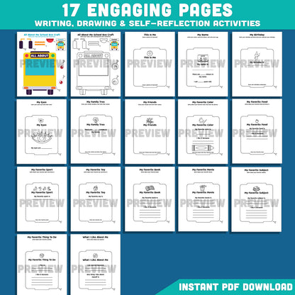 All About Me School Bus Writing Craft, Student Introduction Activity, Beginning of Year Keepsake Book, Instant PDF