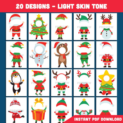 Printable Christmas Body Clipart Templates for Kids, 20 Designs, Light + Dark Skin Tone, Fun Add Your Own Face Winter Craft, PDF + PNG Files, 8.5x11"