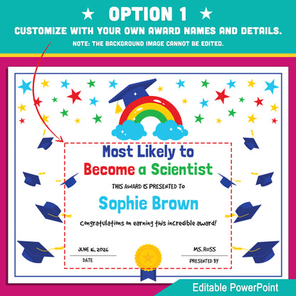 Editable Class Superlatives End of the Year Awards – Personalize Names, Details & Student Photos, PowerPoint Templates (2 Options), Instant Download