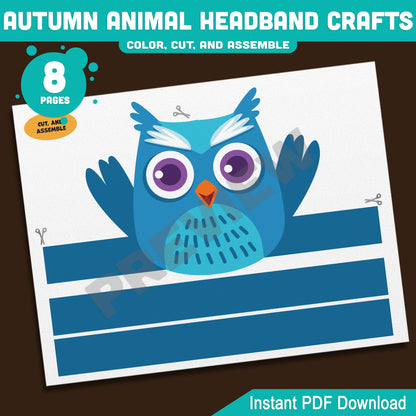 Printable Autumn Animal Headband Crafts, Fall Crown and Paper Hat Activity for Kids, Fun Color, Cut & Wear Craft, 5 Animal Designs, Black & White + Pre-colored, PDF