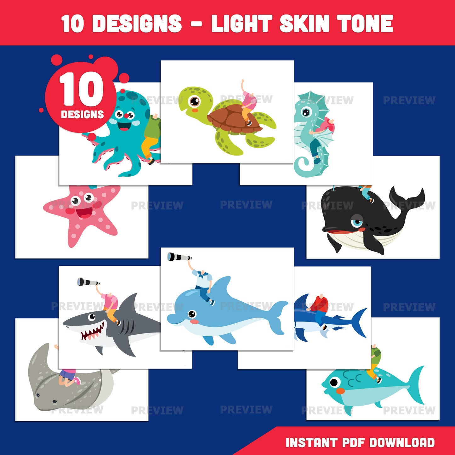 Kids Riding Sea Animal Craft, Add Your Own Face Printable, Sea Creature Rider Template, Fun Classroom Craft, Coloring Version