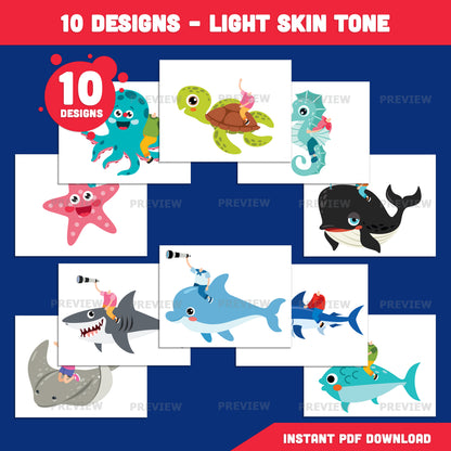 Kids Riding Sea Animal Craft, Add Your Own Face Printable, Sea Creature Rider Template, Fun Classroom Craft, Coloring Version