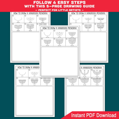 Hanukkah Menorah Step-by-Step Drawing Guide: Learn How to Draw a Hanukkah Menorah in 6 Easy Steps, 5 Pages Plus Coloring Sheets, Perfect for Young Artists