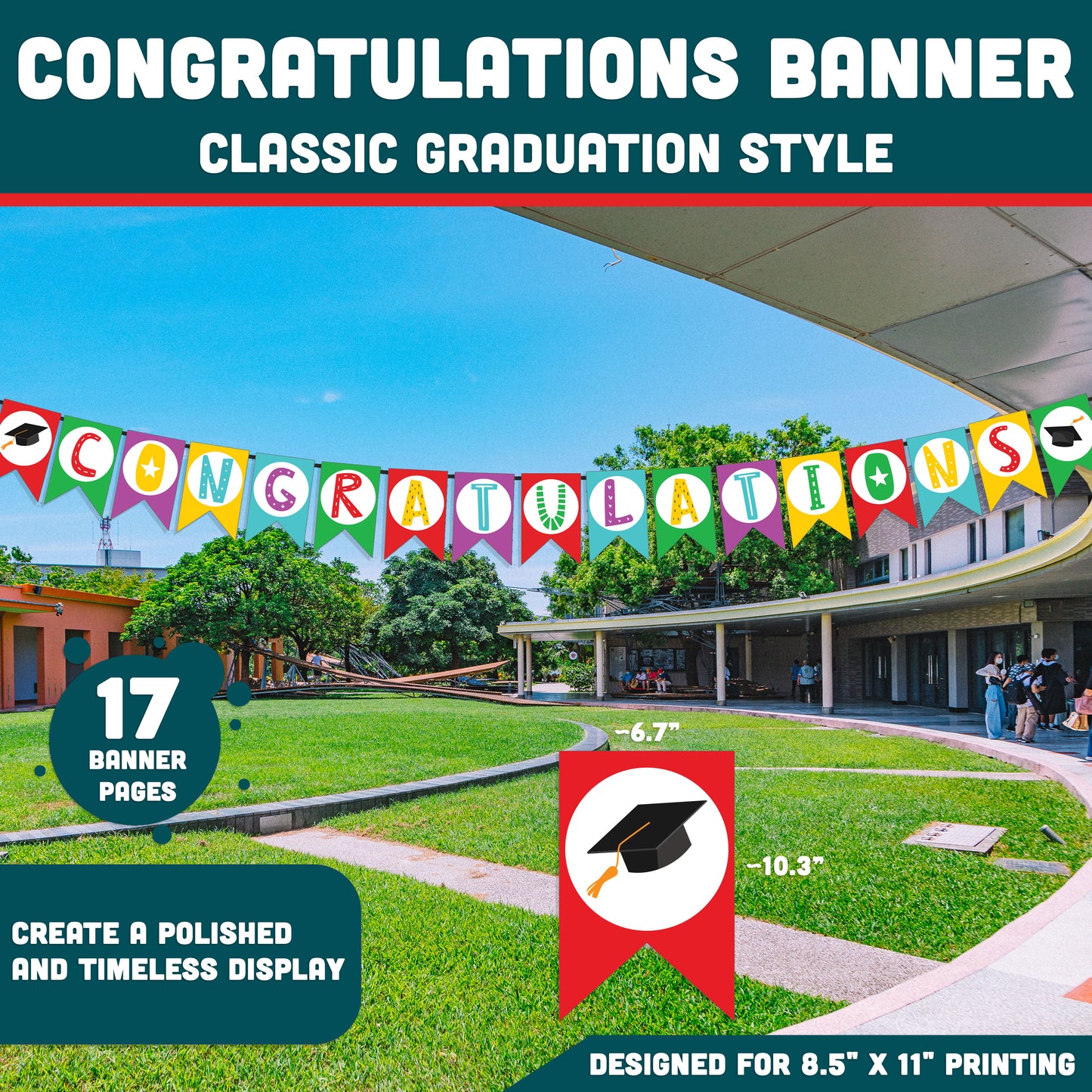 Graduation Banner Printable, Congratulations Banner with Editable Alphabet and Numbers, Classroom Decor, Easy 8.5x11 Printable Set