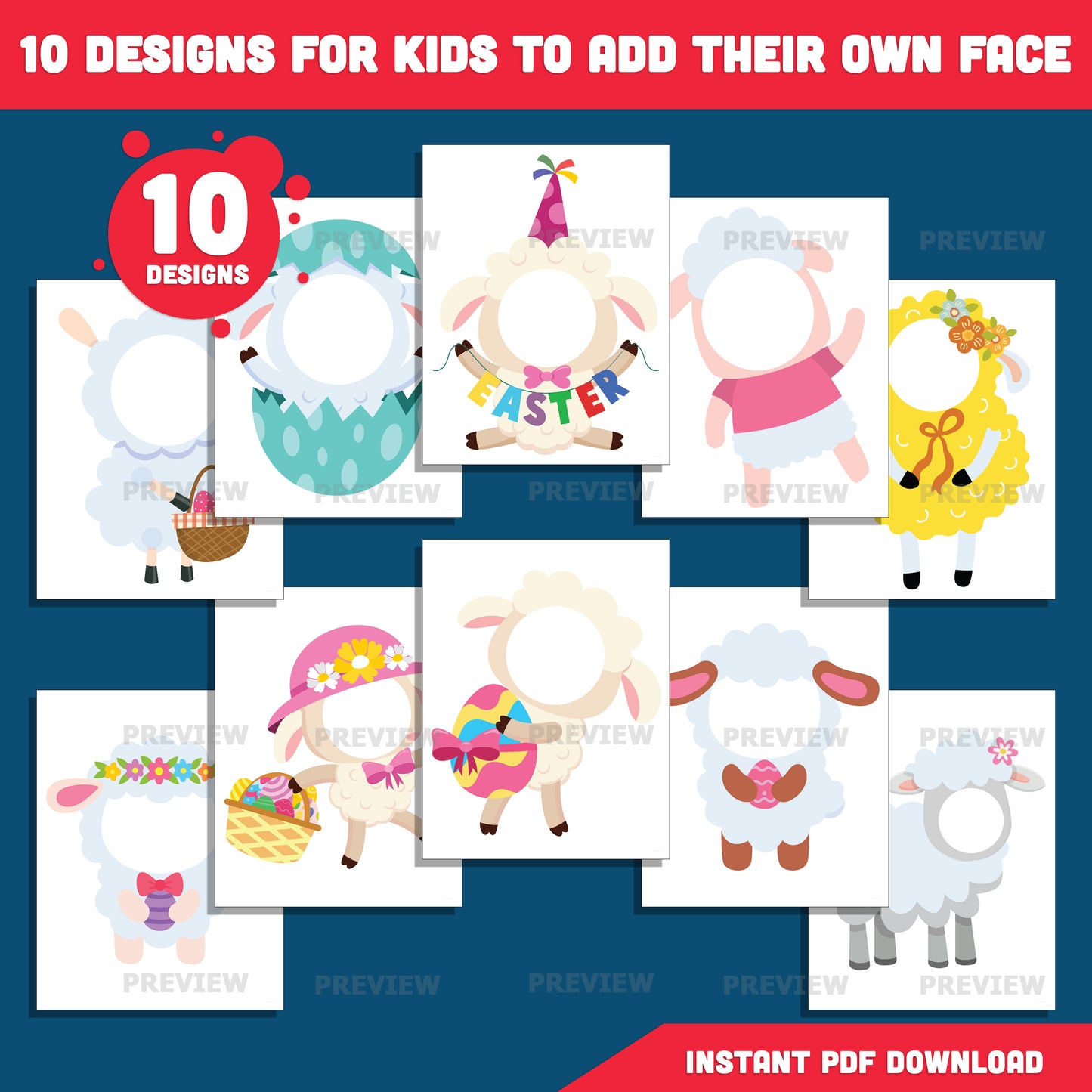 Easter Lamb Body Templates | Add Your Own Face Craft for Spring | Coloring Version Included | High-Resolution PDF + PNG Files