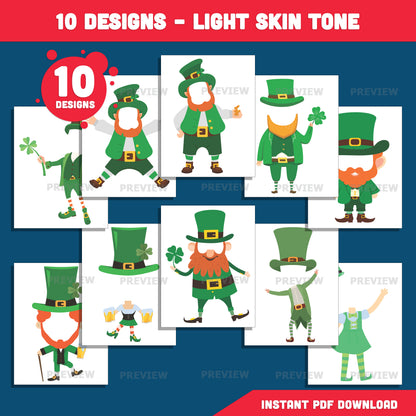 Add Your Own Face St. Patrick’s Day, Leprechaun Body Templates, Printable Coloring Craft for Kids Classroom Use