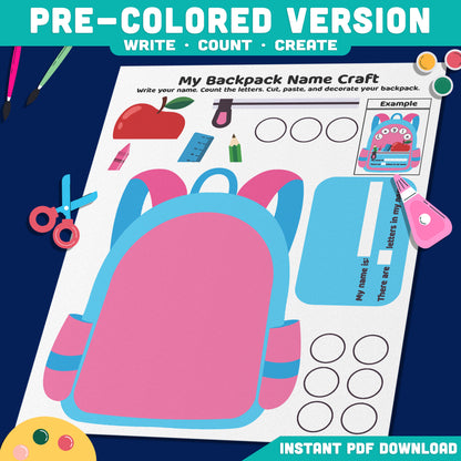 First Week of School Backpack Craft, Back to School Printable, Student Welcome Activity, Creative Classroom Resource