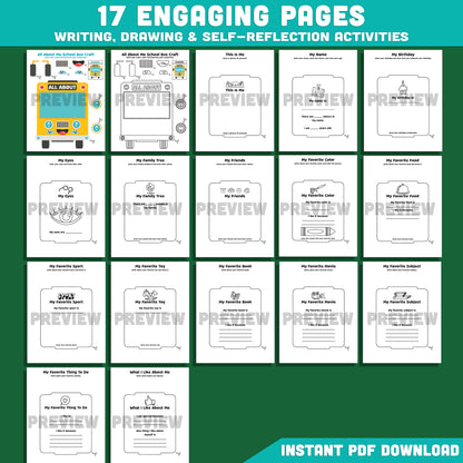 All About Me School Bus Craft, Student Introduction Book, First Week Back to School Activity, Printable PDF