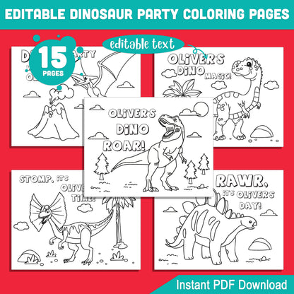 Fun Dinosaur Birthday Coloring Pages: 15 Printable Party Sheets, Perfect for Kids’ Dino-Themed Celebrations - Editable PDF File, Instant Download