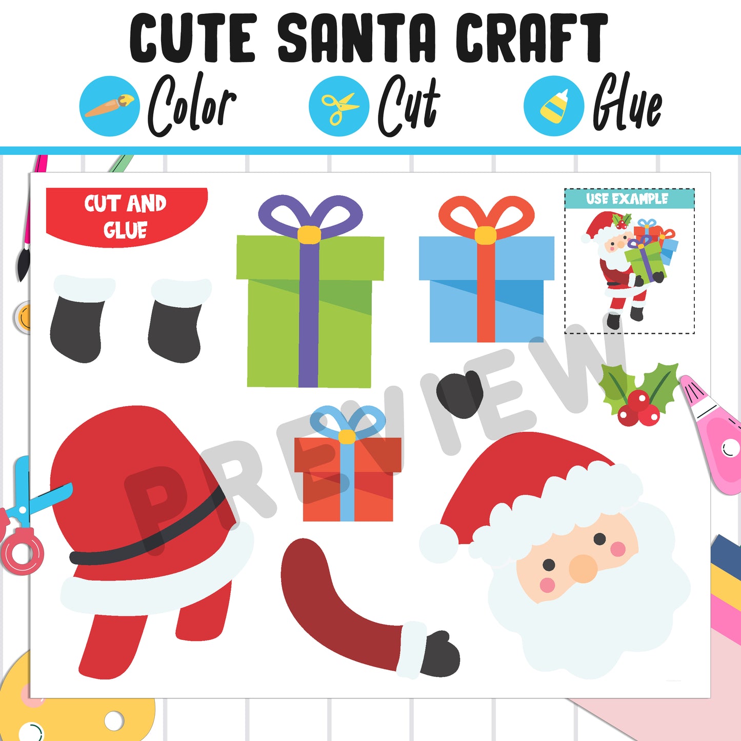 Adorable Santa Craft: Perfect Christmas Activity for PreK to 2nd Grade, PDF File, Instant Download