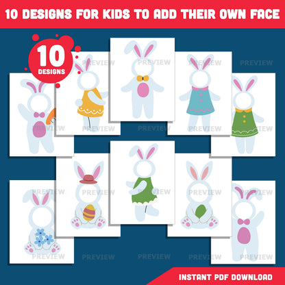 Easter Bunny Photo Insert Body Templates – Add Your Face Craft Activity, Coloring Version Included, Printable PDF + PNG, Bulletin Board Craft