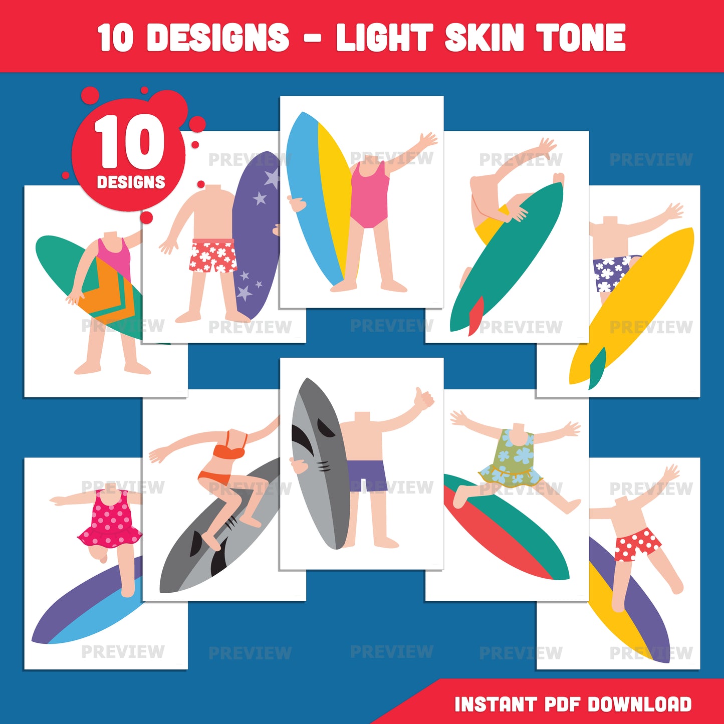 Add Your Own Face Surfer Craft for Kids, Surfer Body Templates, Summer Cut and Paste Activity, Surfing Photo Craft, Bulletin Board Display, Coloring Included