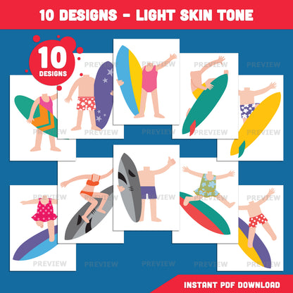 Add Your Own Face Surfer Craft for Kids, Surfer Body Templates, Summer Cut and Paste Activity, Surfing Photo Craft, Bulletin Board Display, Coloring Included