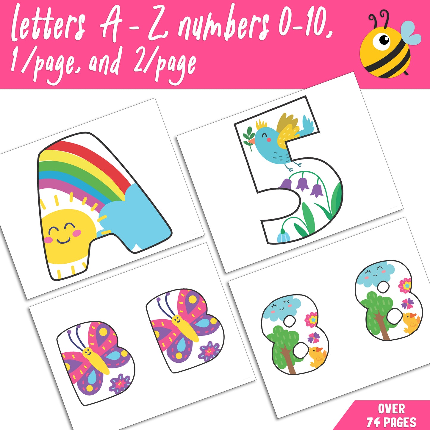 Printable Spring Alphabet & Numbers: A-Z Letters, 0-10 Numbers, 1-2 Per Page, Ideal for Classroom Displays, Bulletin Boards, and Holiday Crafts