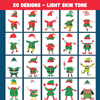 Make Your Own Elf Crafts – Add Your Face Christmas Elf Templates, 20 unique designs Light + Dark Skin Tone, PDF + PNG for Kids, Classroom and Holiday Activities